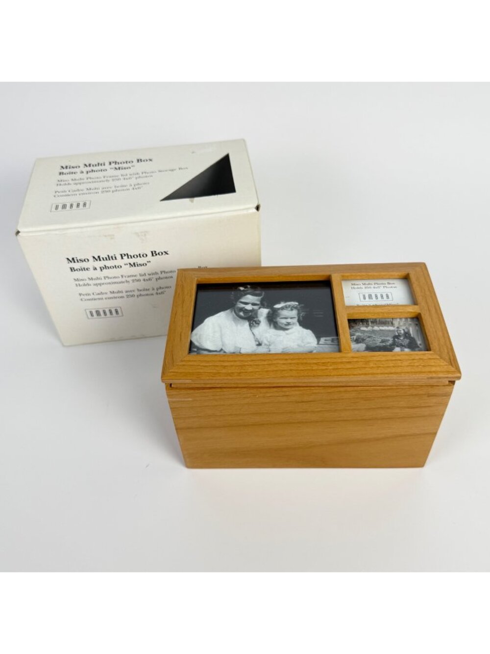 Umbra Natural Wood Miso Multi-Photo Storage Box Holds 250 4x6 Photos